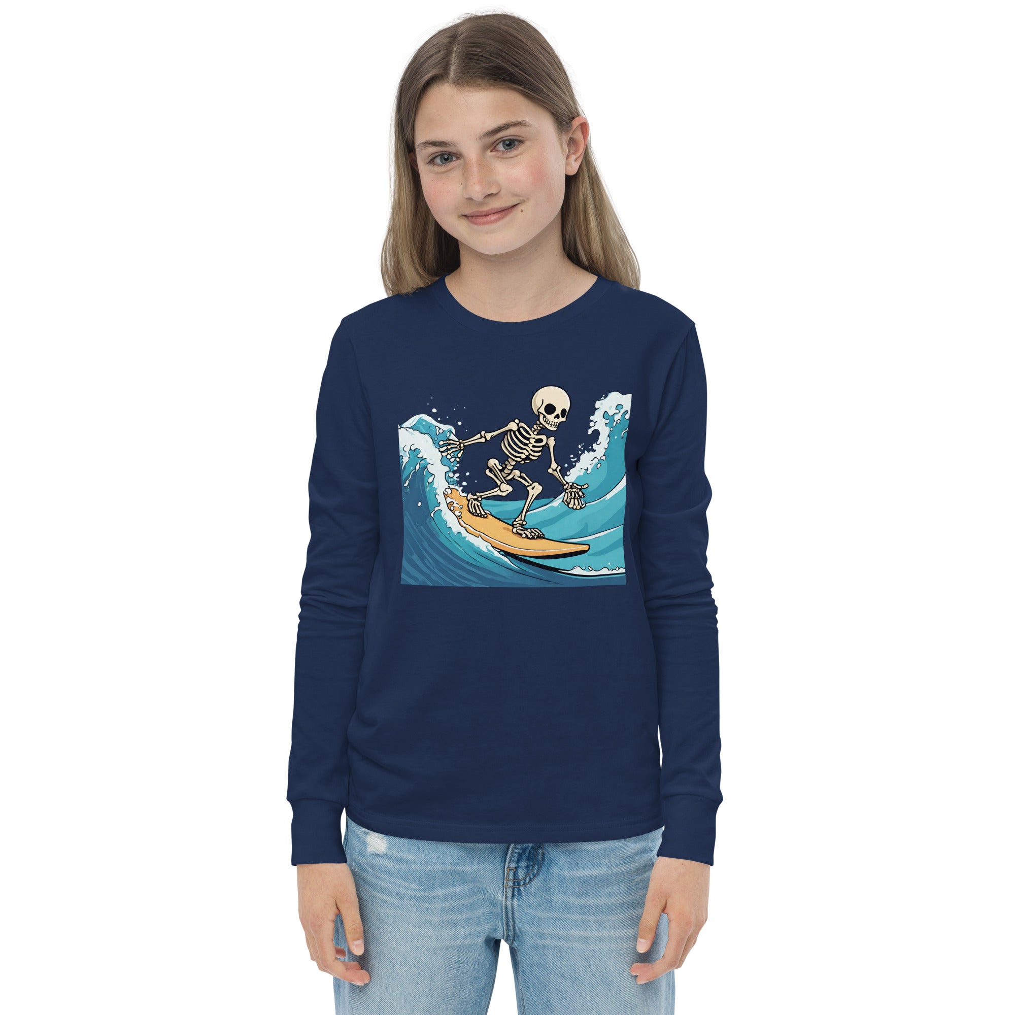 Surfing Skeleton Youth Long Sleeve Shirt