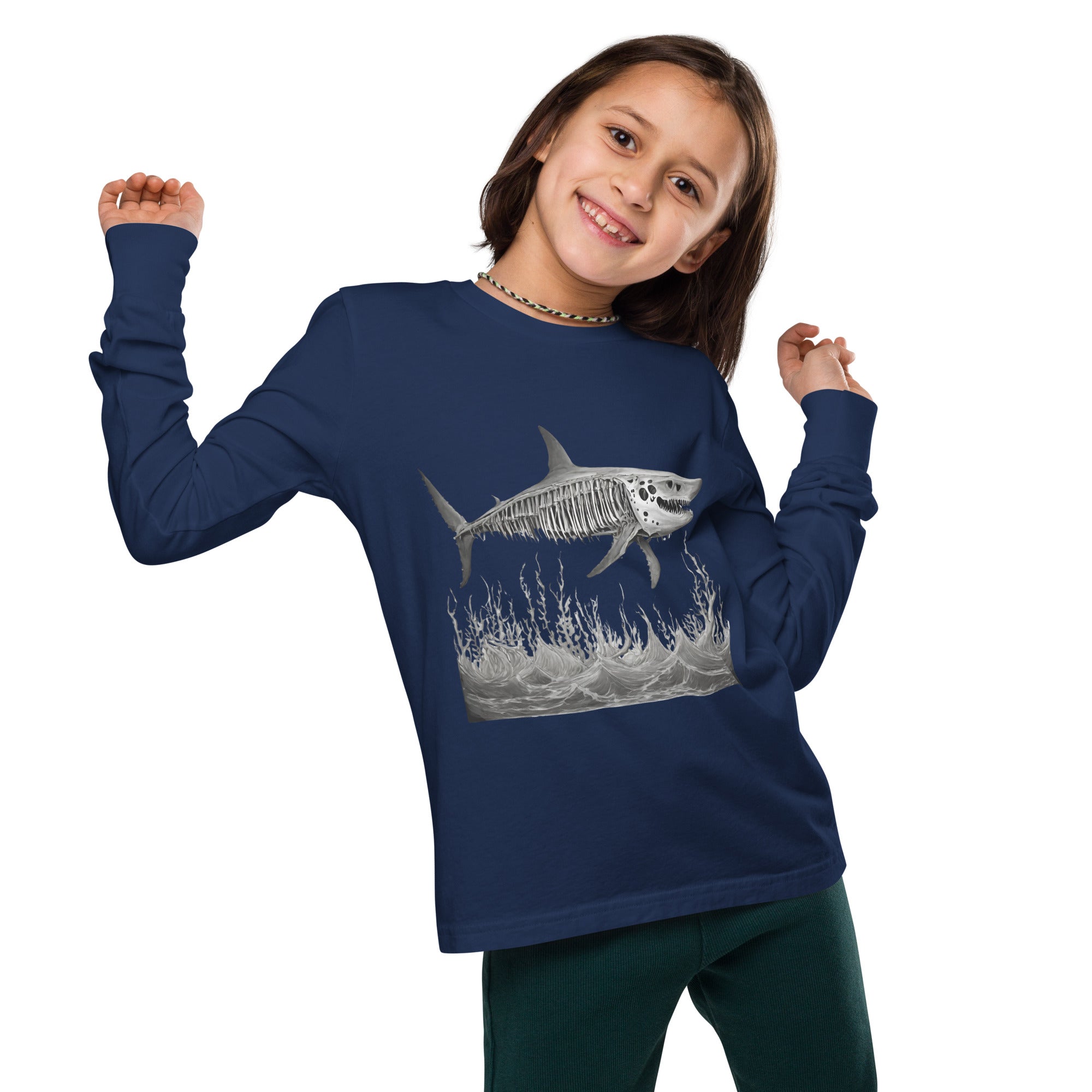 Skeleton Shark Youth Long Sleeve Shirt