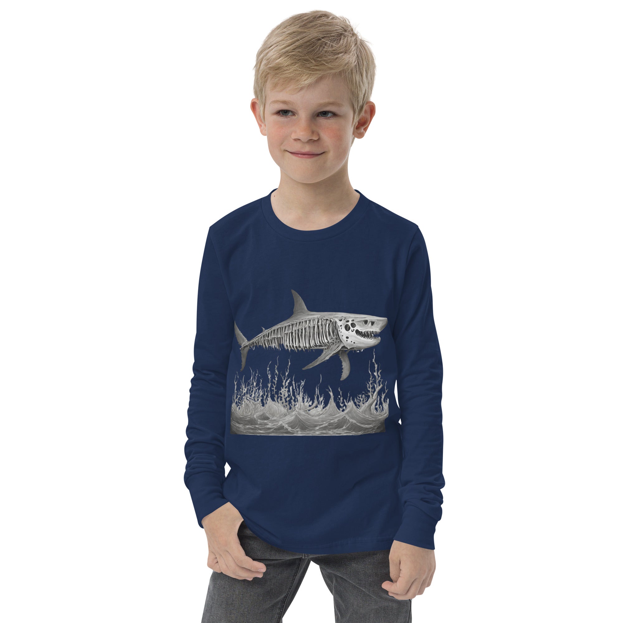 Skeleton Shark Youth Long Sleeve Shirt