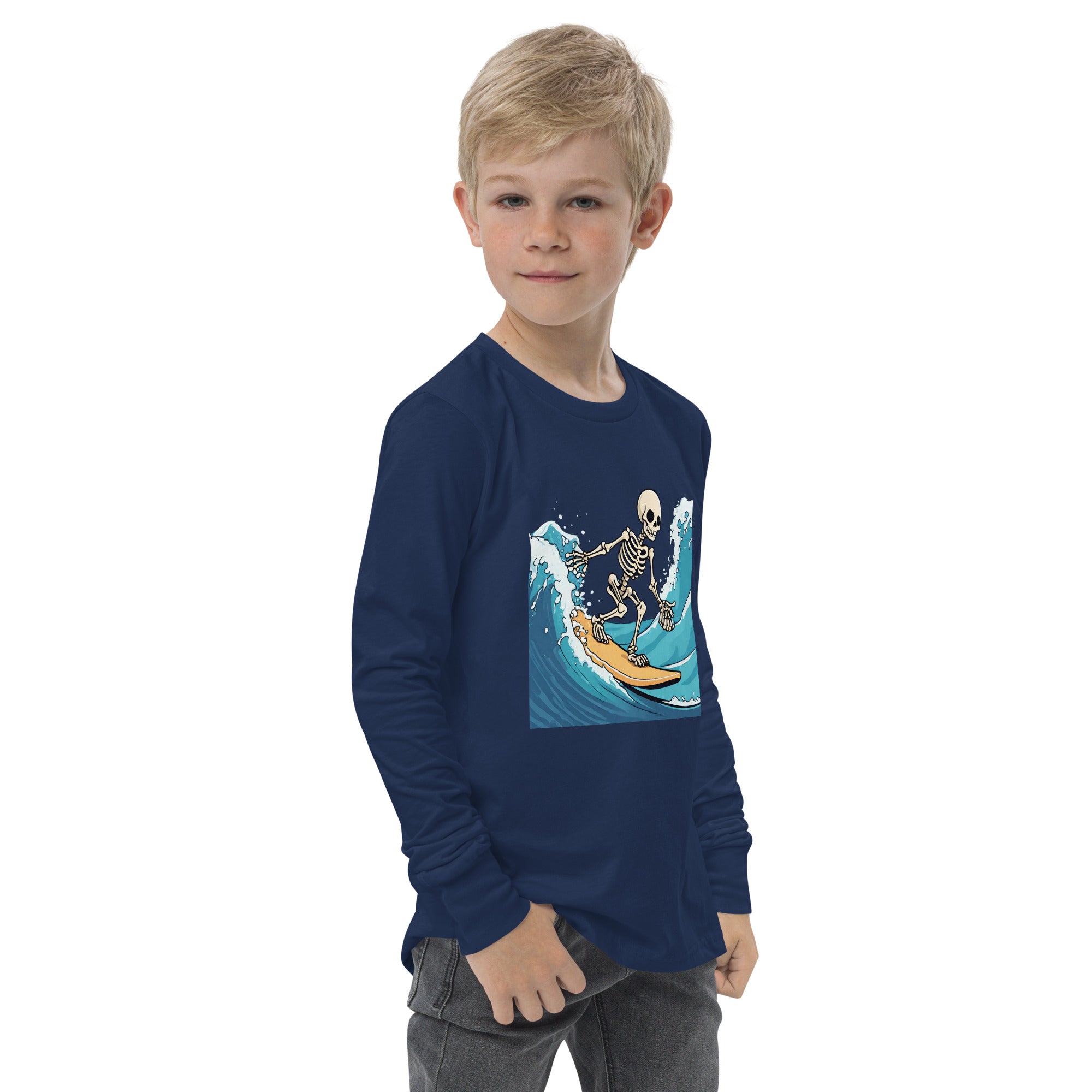 Surfing Skeleton Youth Long Sleeve Shirt