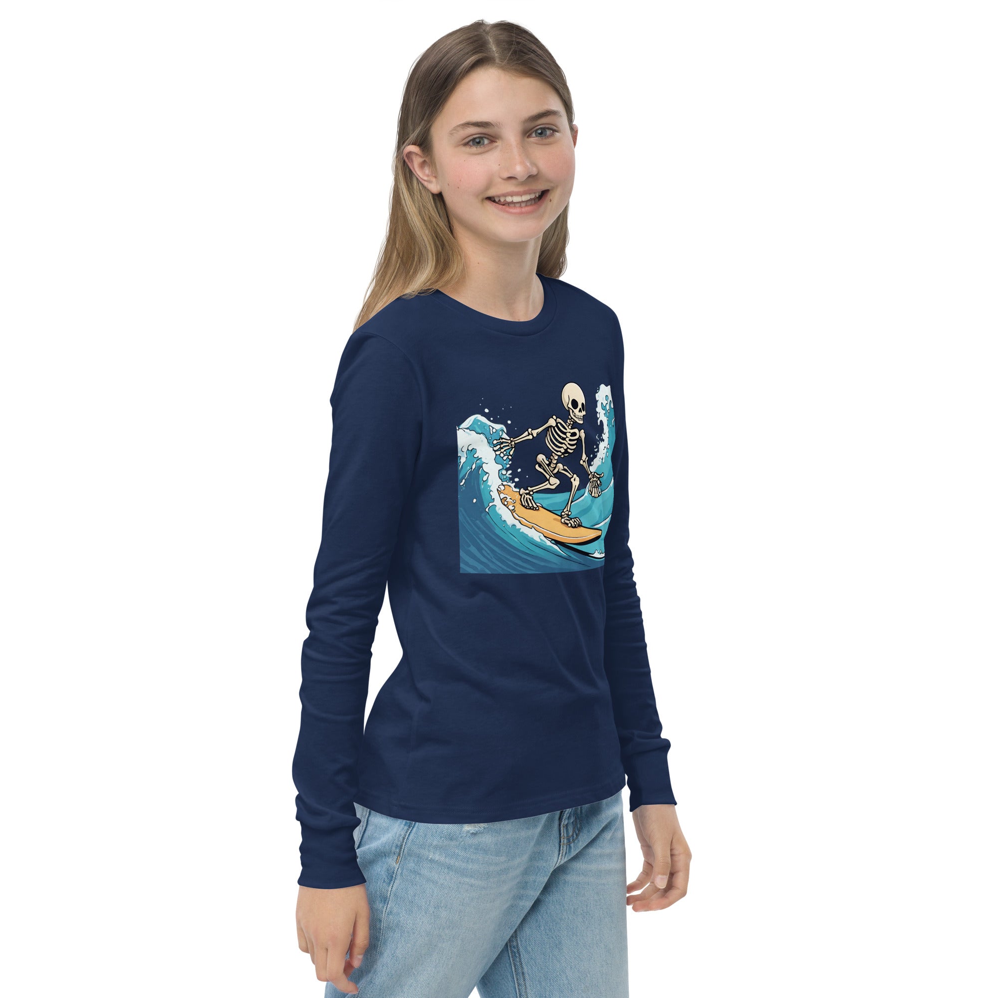 Surfing Skeleton Youth Long Sleeve Shirt