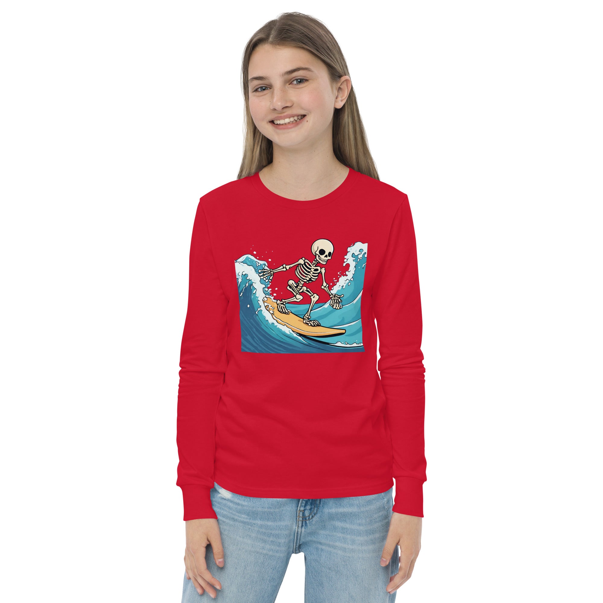 Surfing Skeleton Youth Long Sleeve Shirt