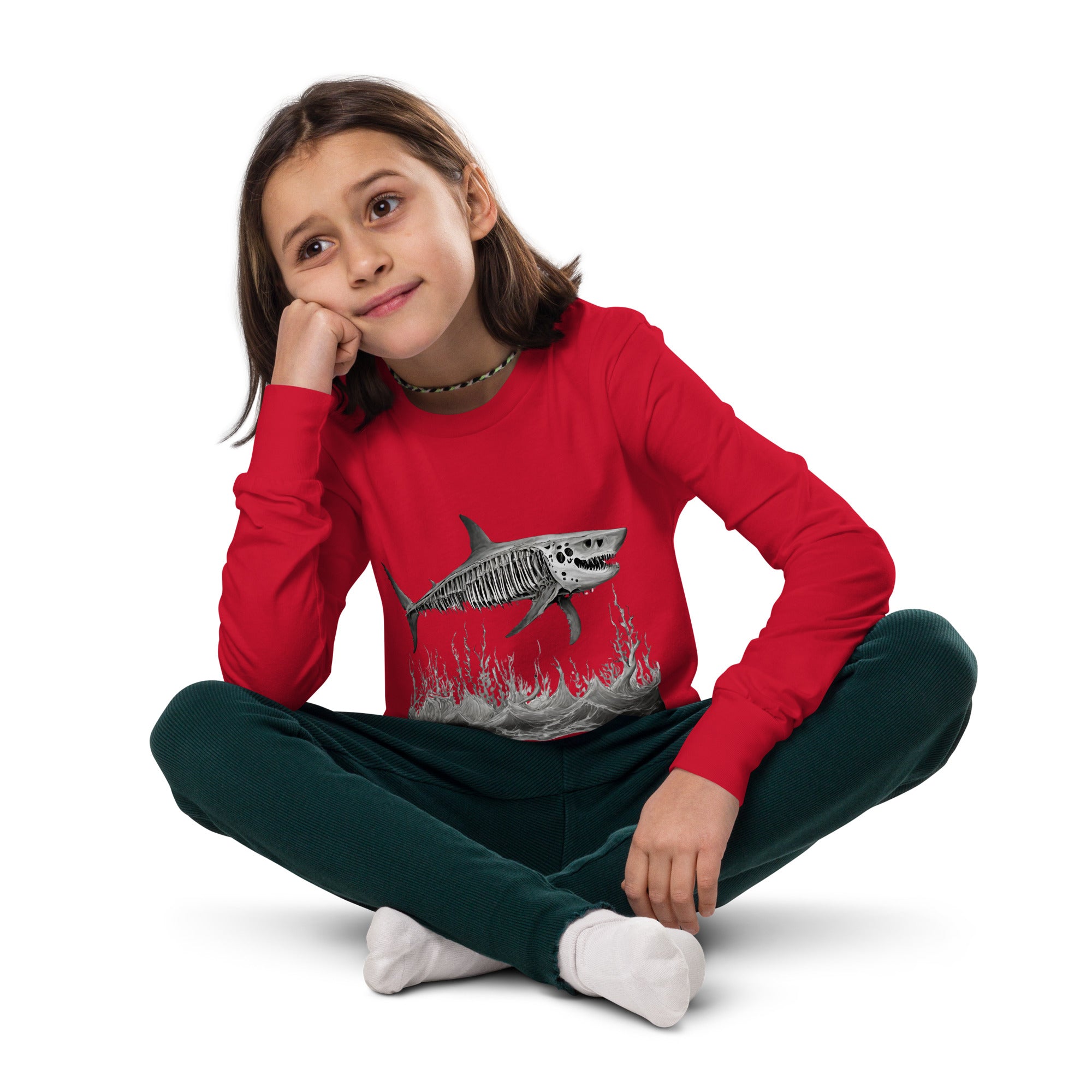 Skeleton Shark Youth Long Sleeve Shirt