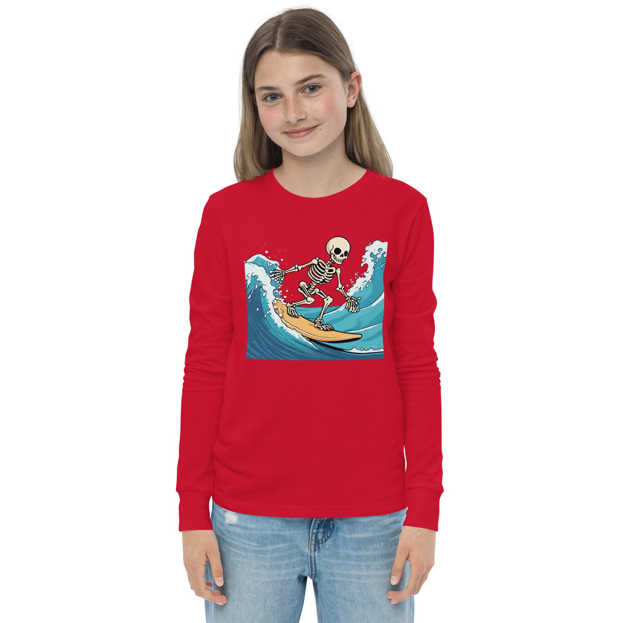 Surfing Skeleton Youth Long Sleeve Shirt