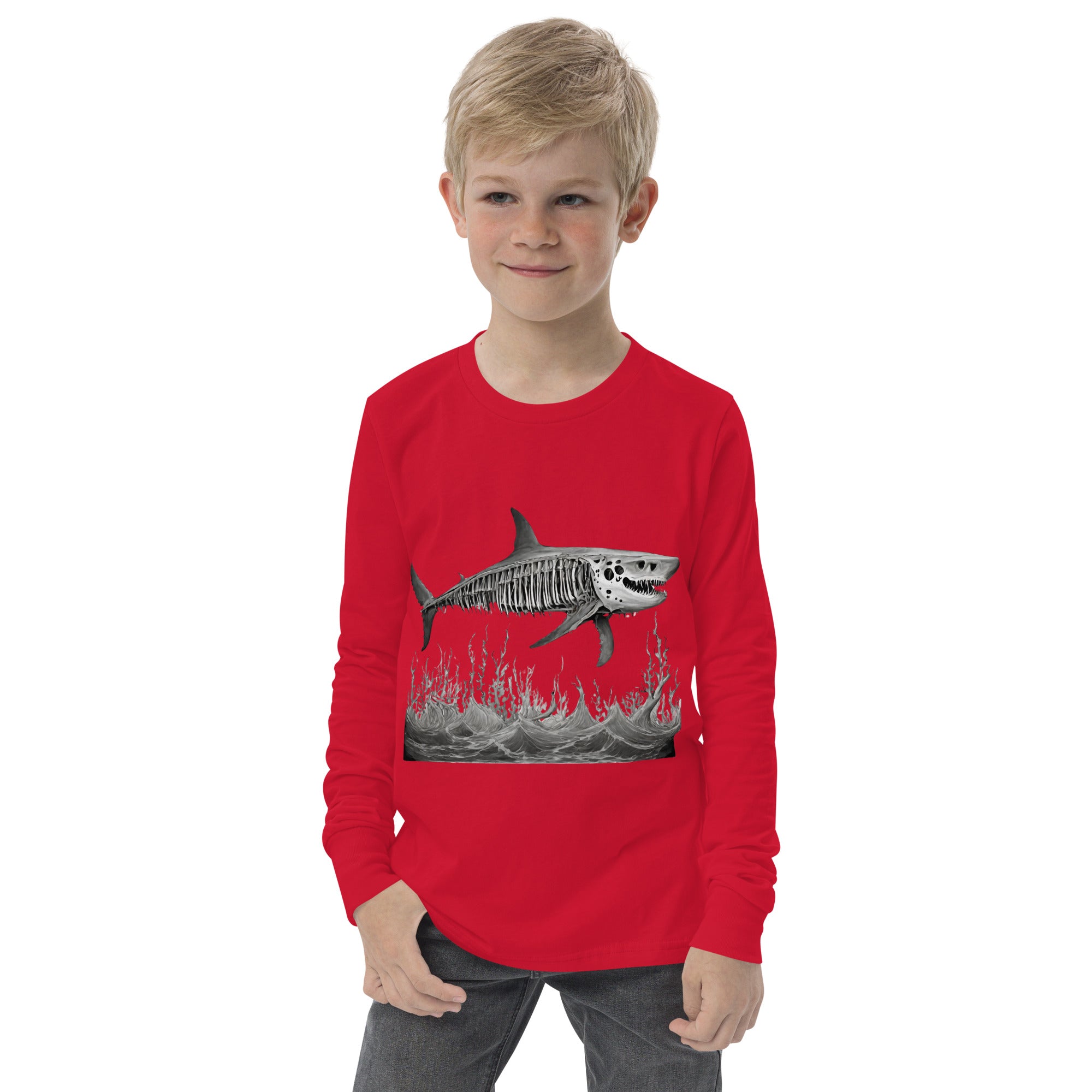 Skeleton Shark Youth Long Sleeve Shirt