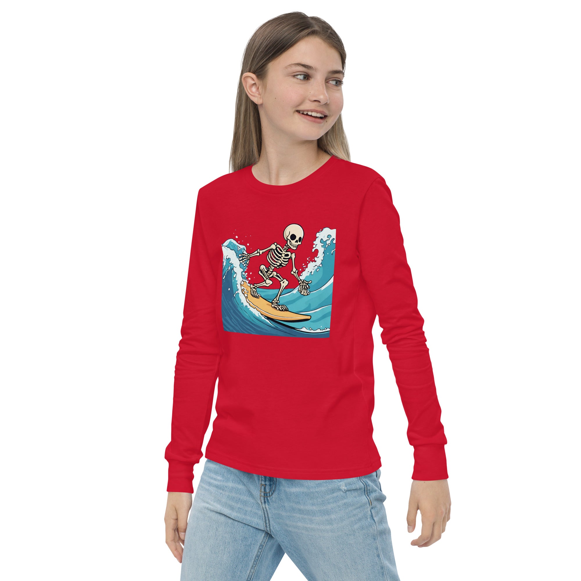 Surfing Skeleton Youth Long Sleeve Shirt