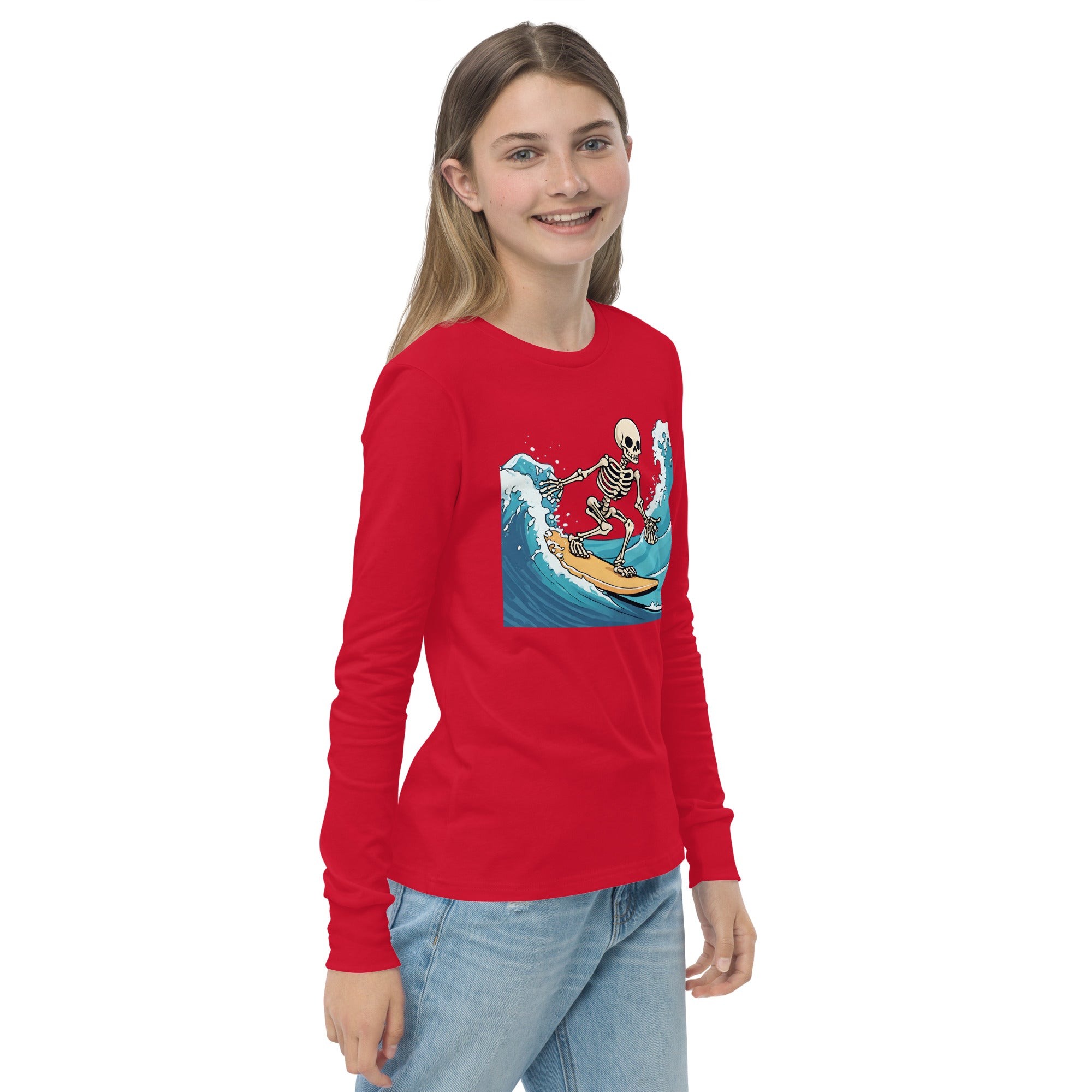 Surfing Skeleton Youth Long Sleeve Shirt