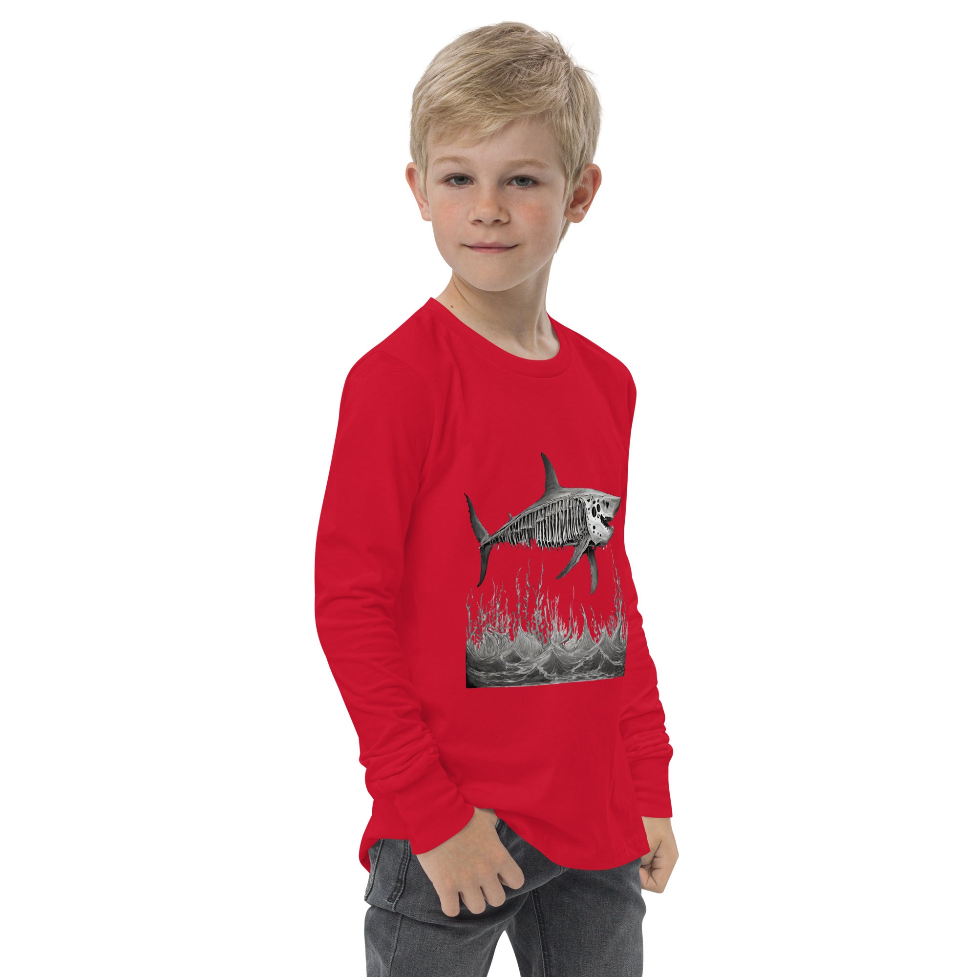 Skeleton Shark Youth Long Sleeve Shirt