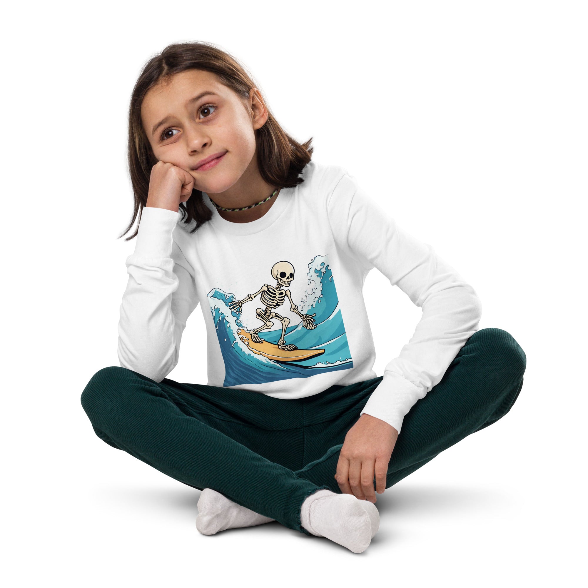 Surfing Skeleton Youth Long Sleeve Shirt