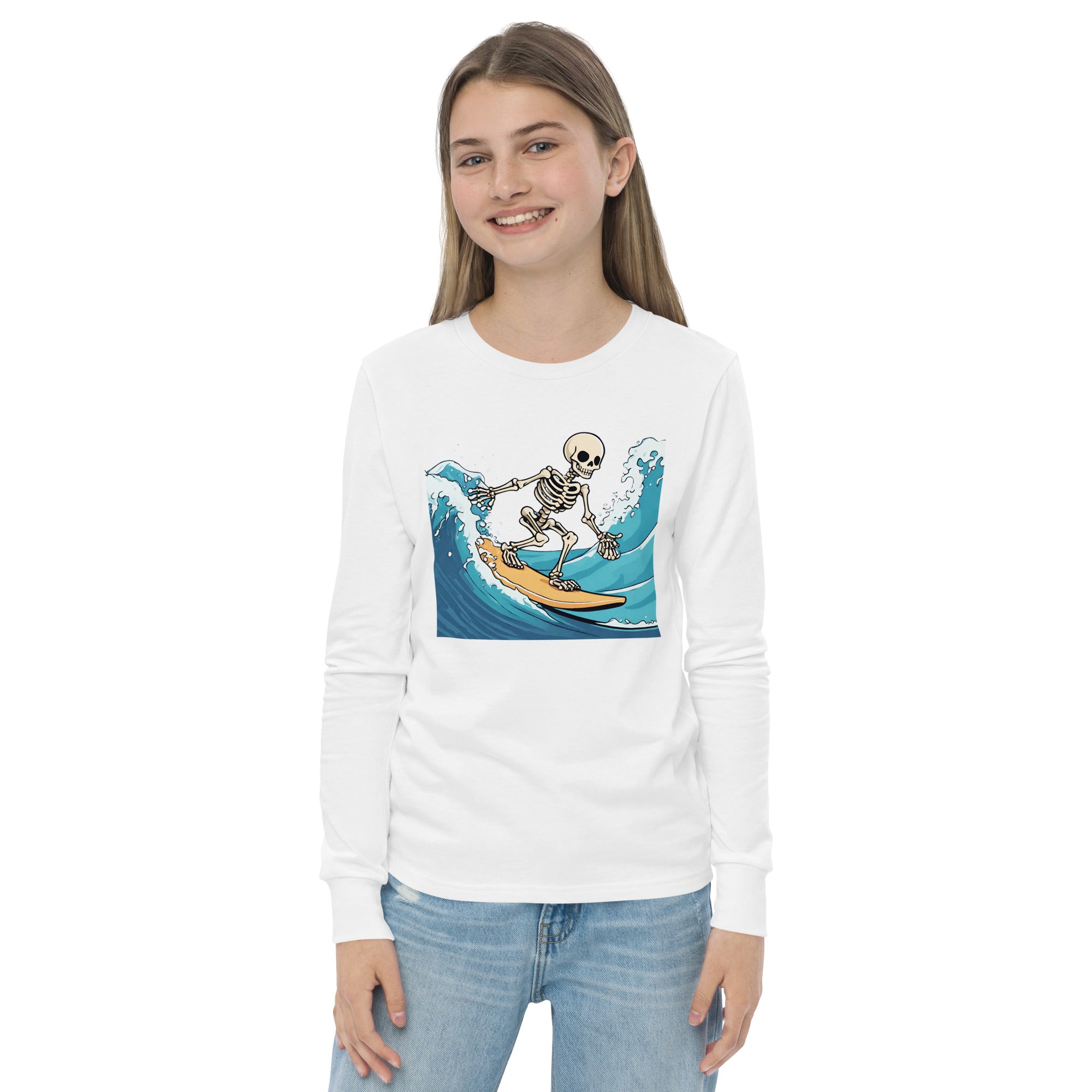 Surfing Skeleton Youth Long Sleeve Shirt