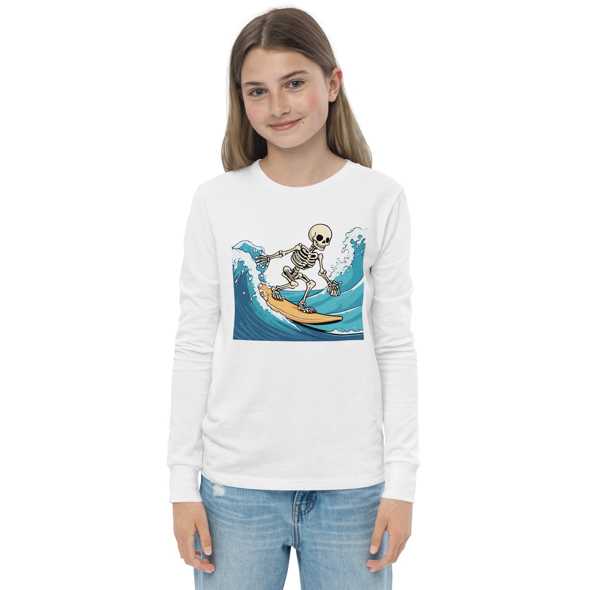 Surfing Skeleton Youth Long Sleeve Shirt