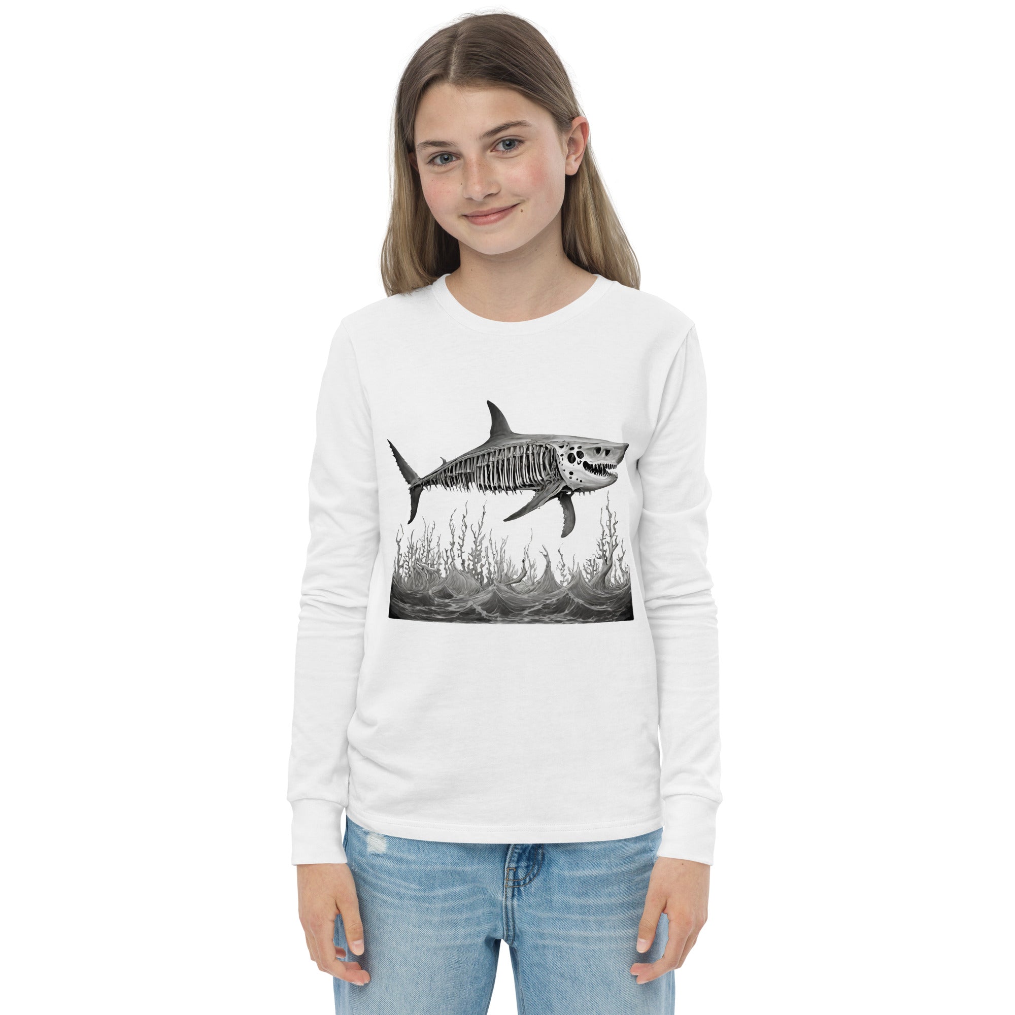 Skeleton Shark Youth Long Sleeve Shirt