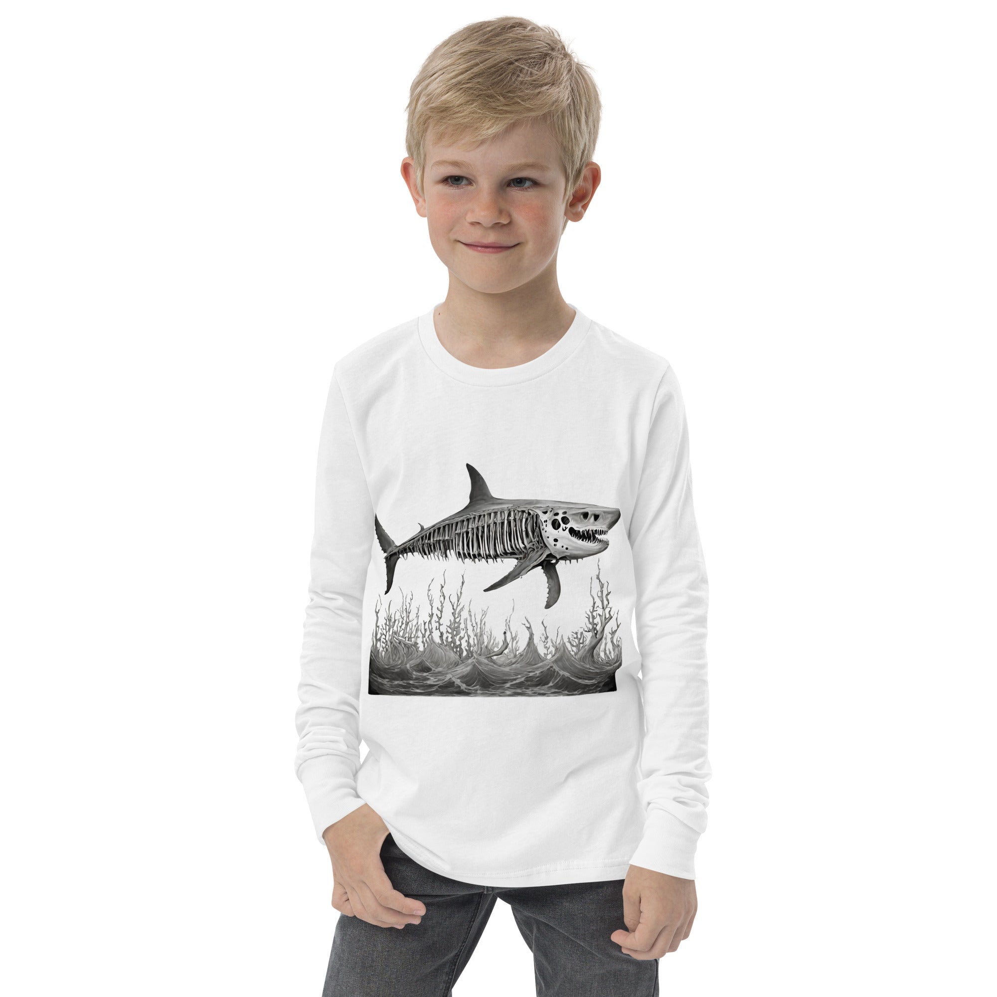 Skeleton Shark Youth Long Sleeve Shirt