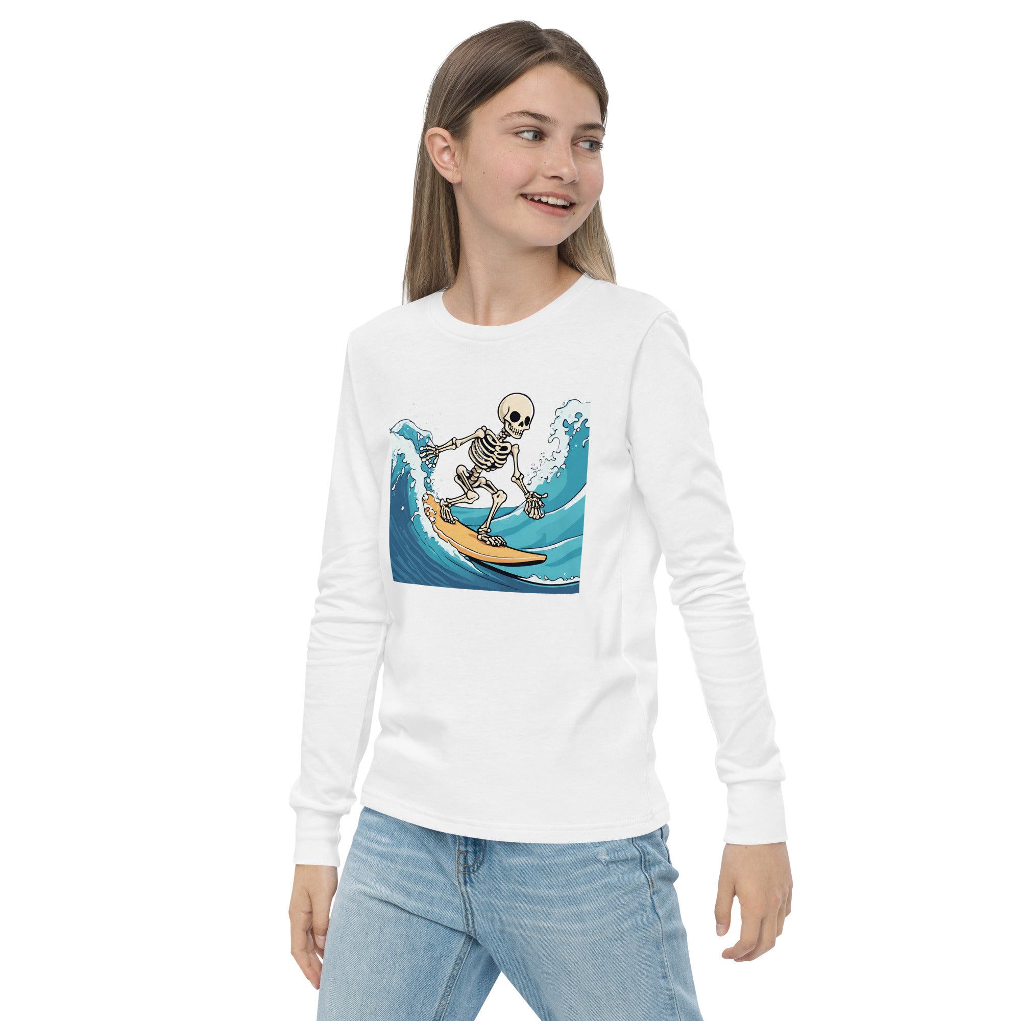 Surfing Skeleton Youth Long Sleeve Shirt