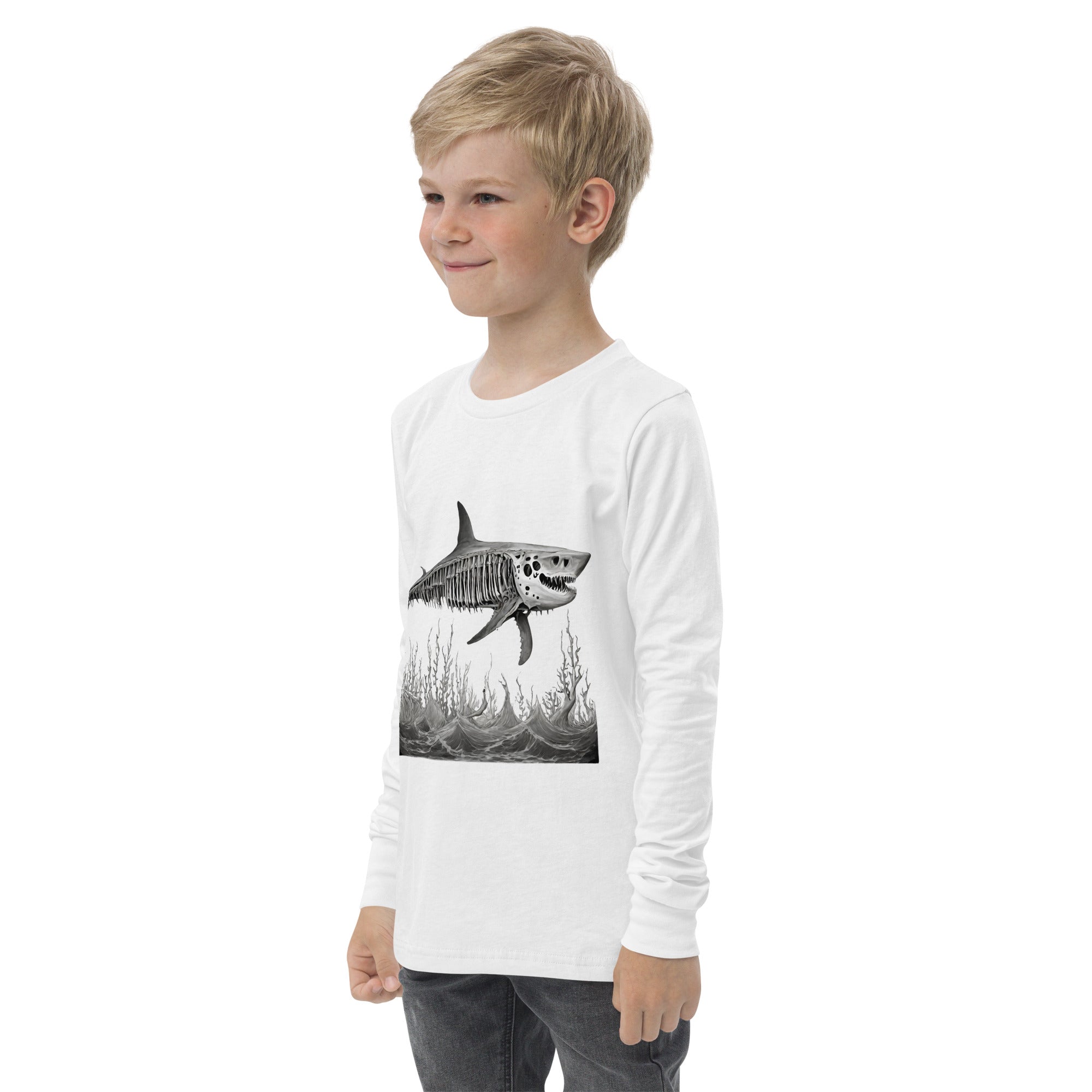 Skeleton Shark Youth Long Sleeve Shirt