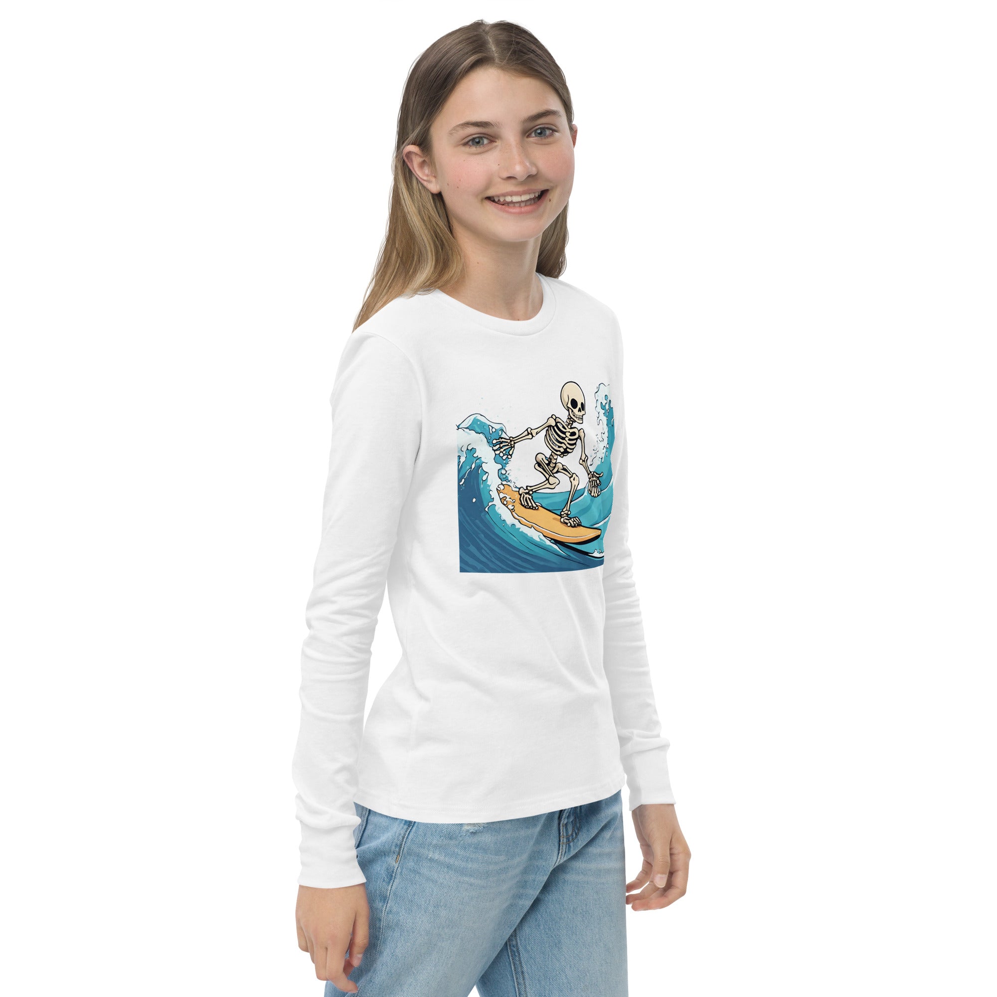 Surfing Skeleton Youth Long Sleeve Shirt