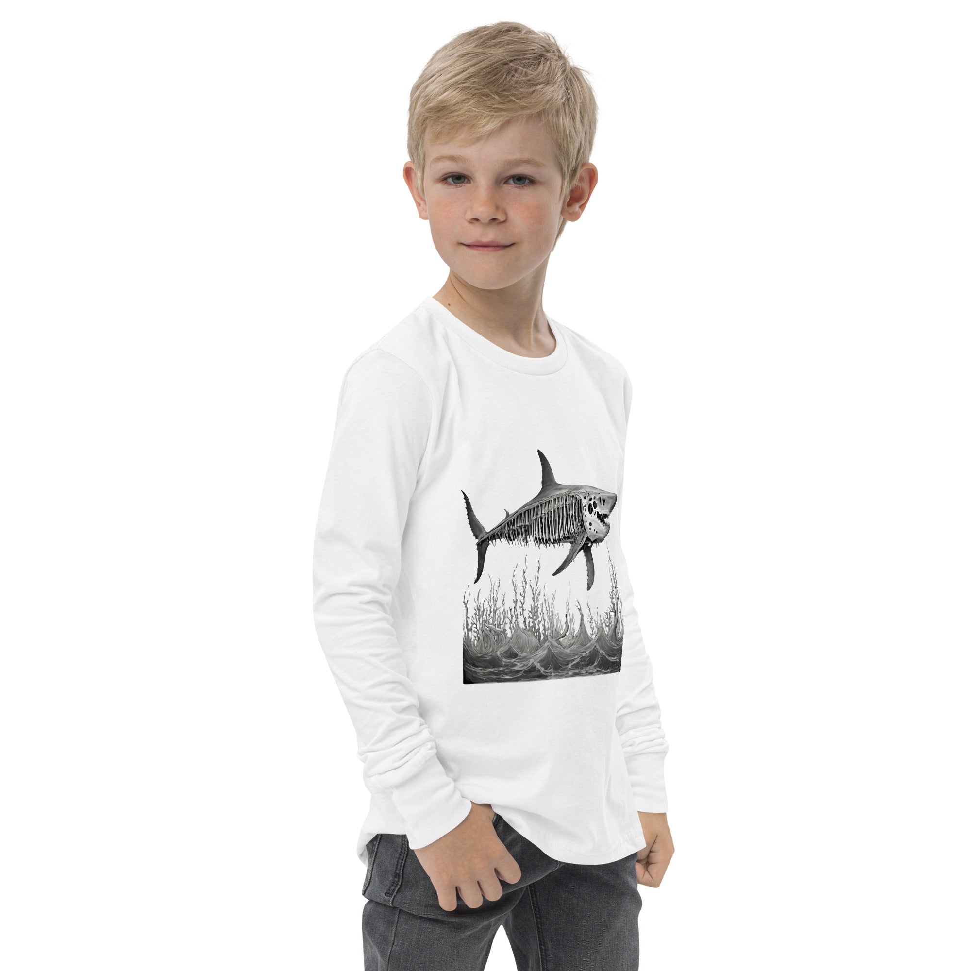 Skeleton Shark Youth Long Sleeve Shirt